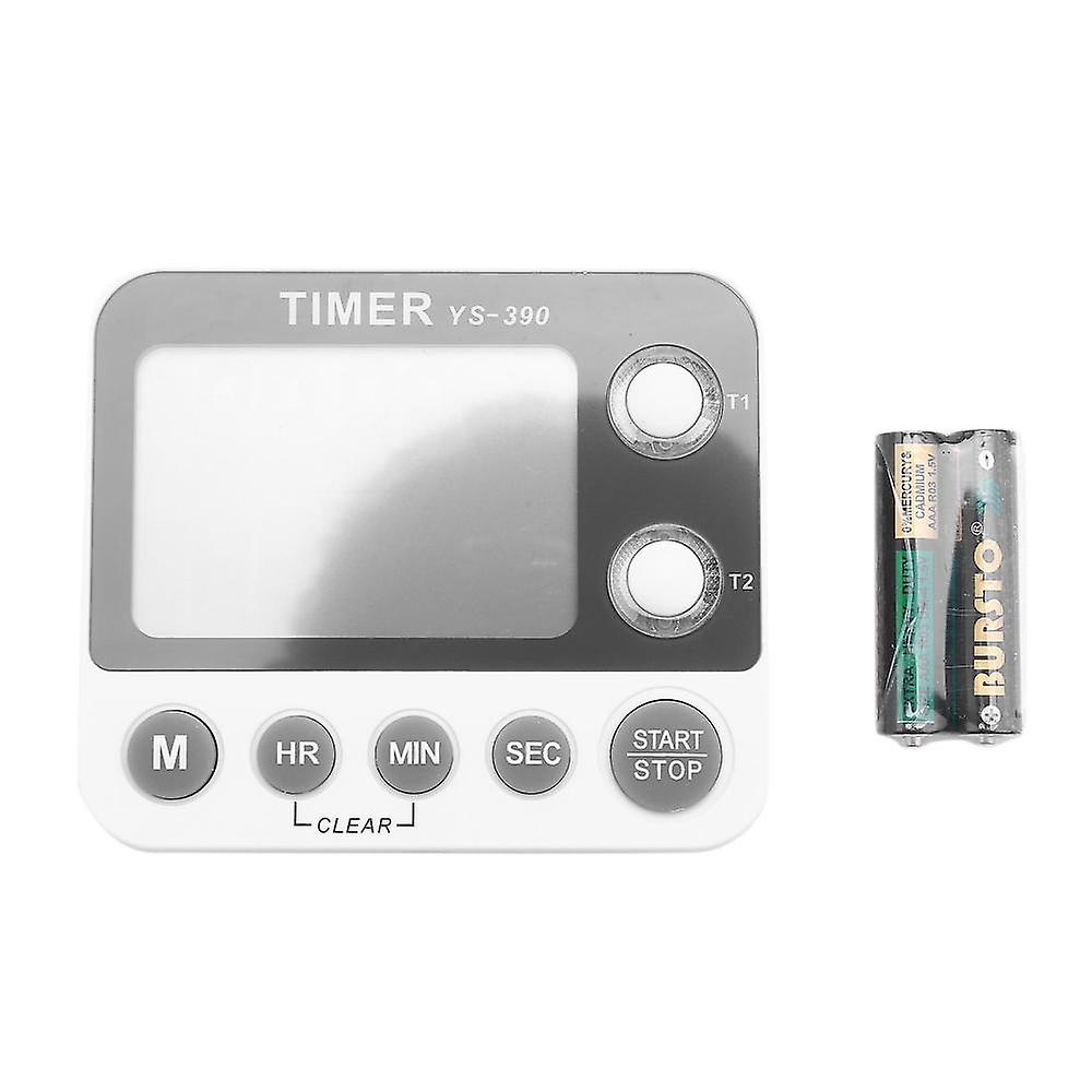 White Gray -390 Digital Double Kitchen Timer, Cooking Timer, Stopwatch, Large Display, Adjustable