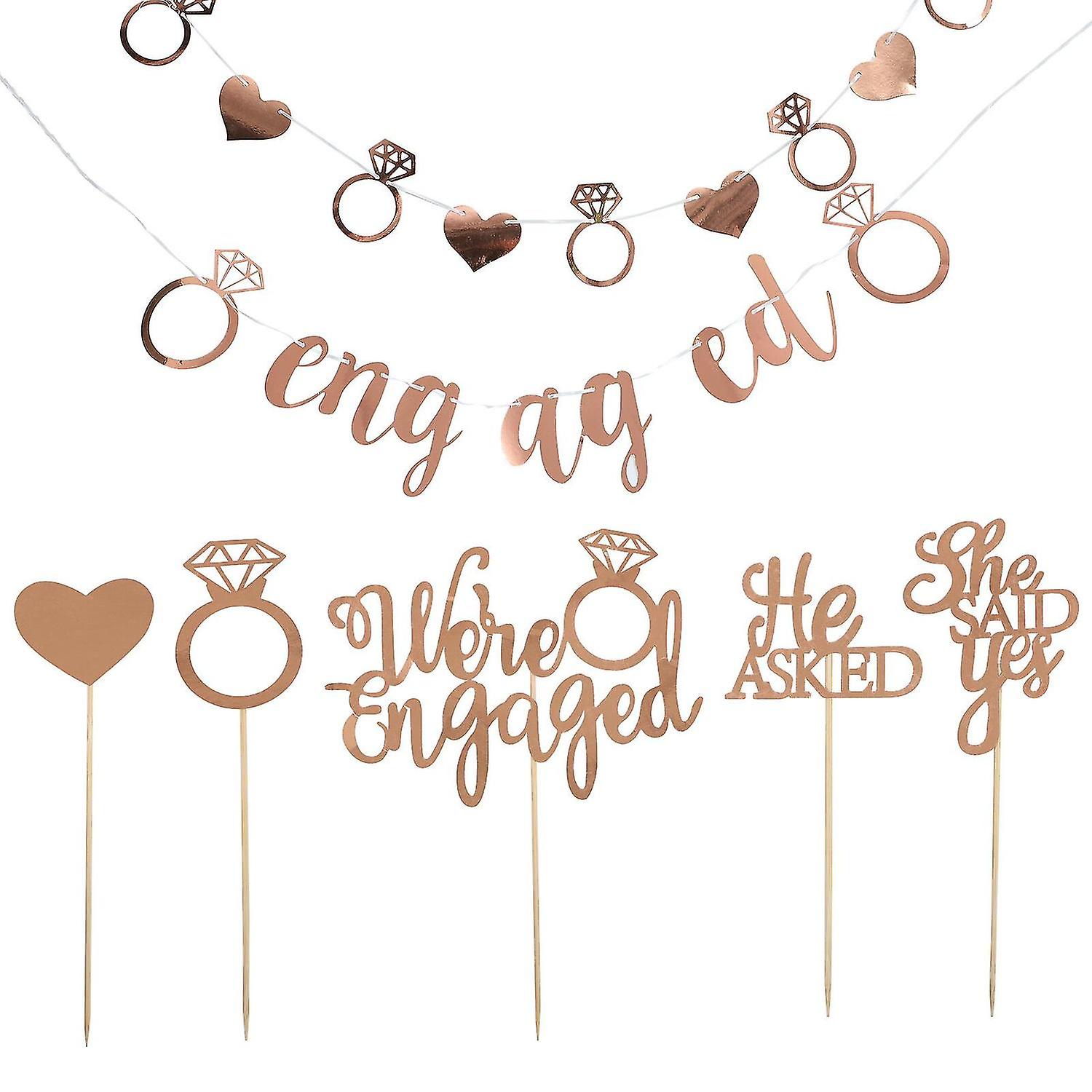 2 Sets Engaged Cake Plugins Engaged Party Banners Engaged Party Pulling Flags