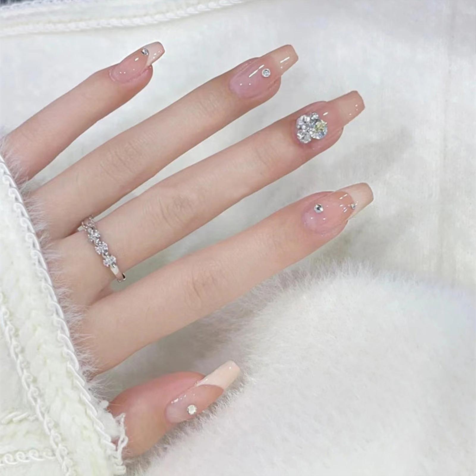 Glossy Pink Flash Fake Nails Reusable Com