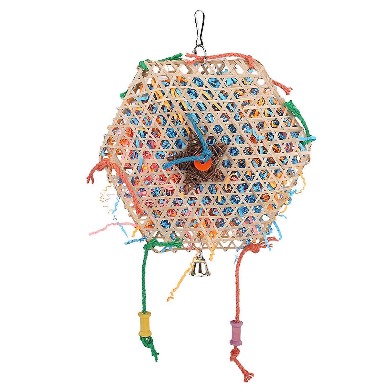 Parrot Bird Shape Chew Toy, Interactive Bamboo Paper Woven Hanging Toy