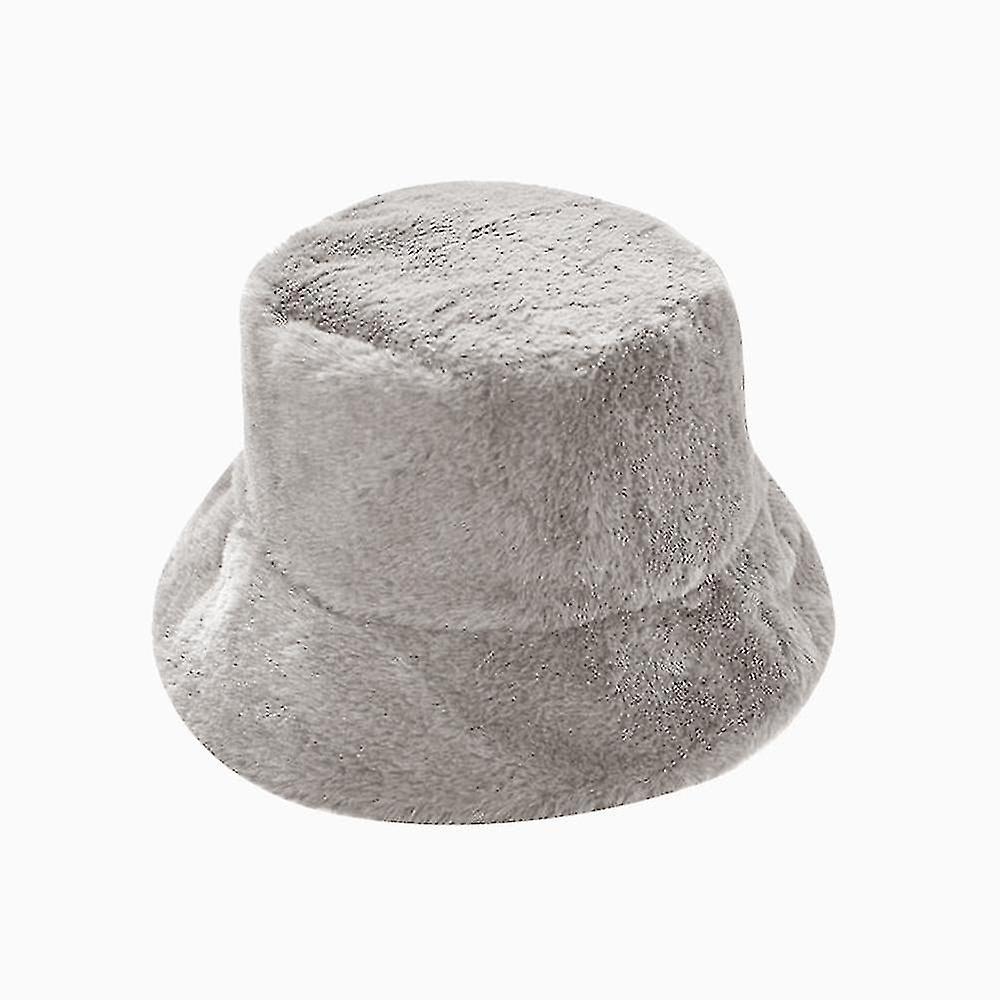 Hats Thickened Soft Warm Faux Fur Bucket Hat Gray