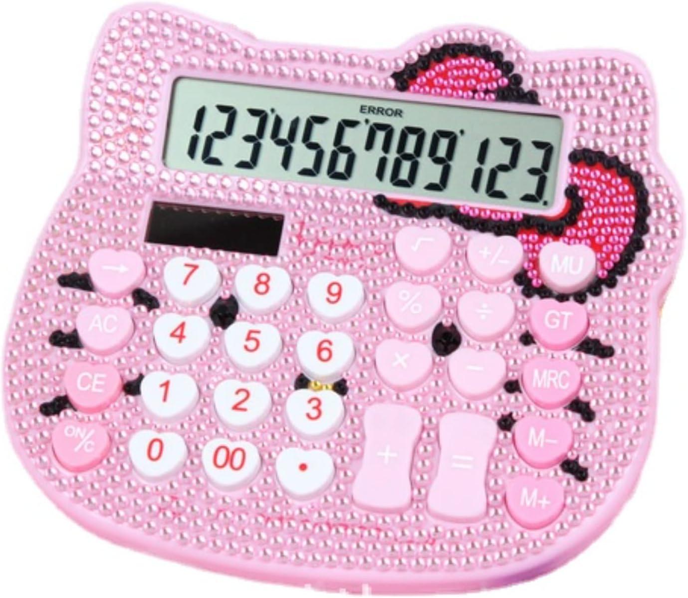 Cute Calculator (Pink) Crystal Cat Shape for Girls, Large LCD Display, Dual Power