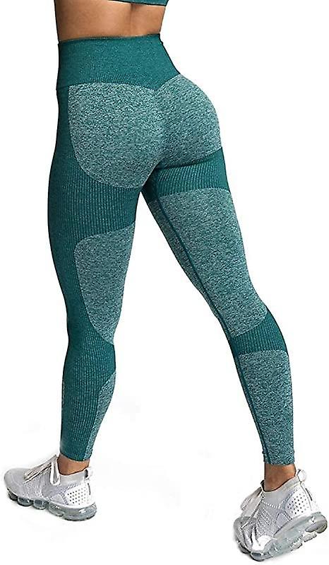 Women's High Waisted Yoga Pants - Basic (L-Dark Green)