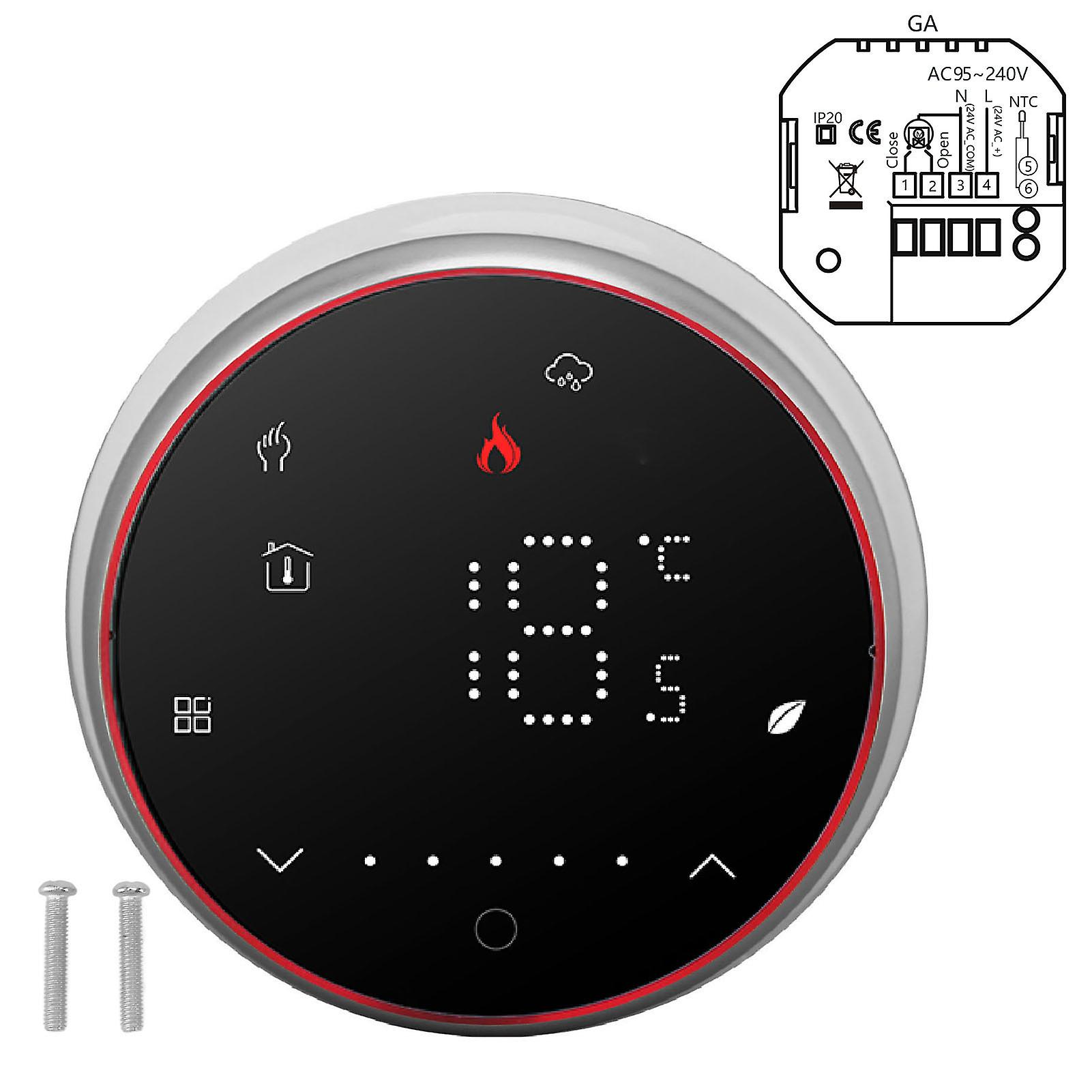 Smart Thermostat 1 Week Programmable LED Display Recessed Round Digital Thermostat AC95‑240V for Water Heating System Black
