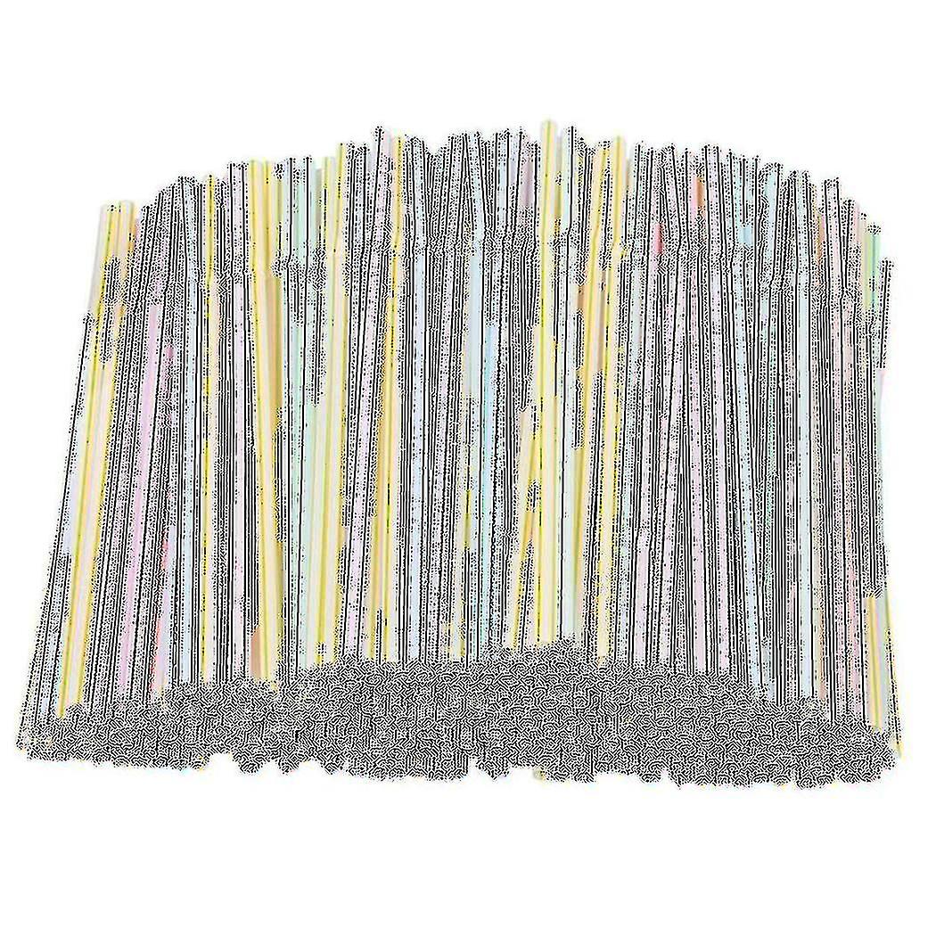 300 Pieces Plastic Drinking Straws 8 Inches Long Multi-colored Striped Bedable