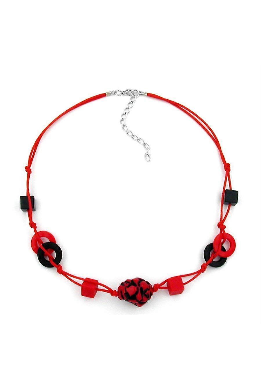 Necklace Red And Black Beads Knotted Red Cord - Gl00521