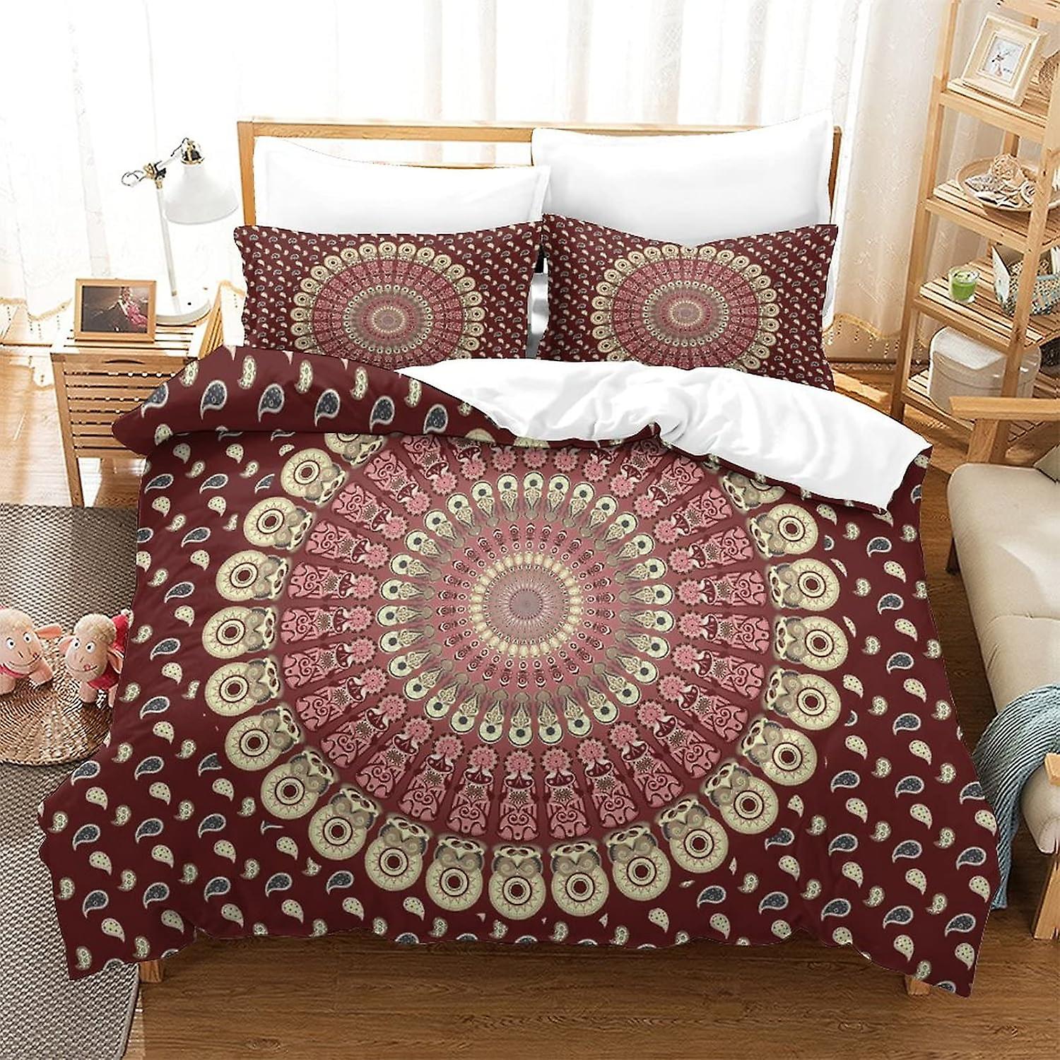 KNITII Bohemisk Mandala Påslakan Set Sängkläder Täcke Boho Chic Mandala Färgglada Blommor Blomma Mönster Täcke Set med Skam Mjuk Microfiber Xmas Säng
