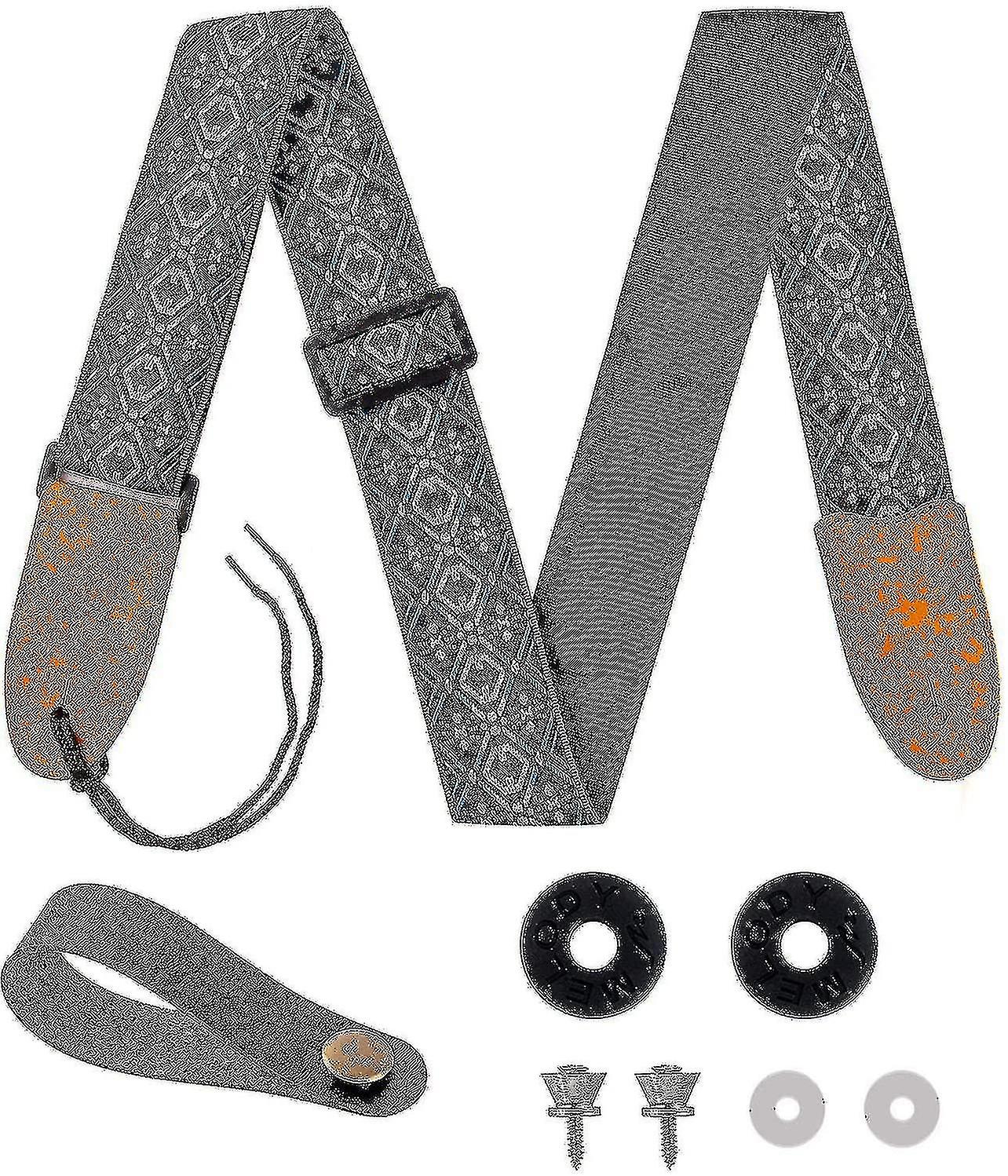 Gitarrengurt-Set, Jacquardgewebe 100% Baumwolle, Echtleder endet Gitarre -