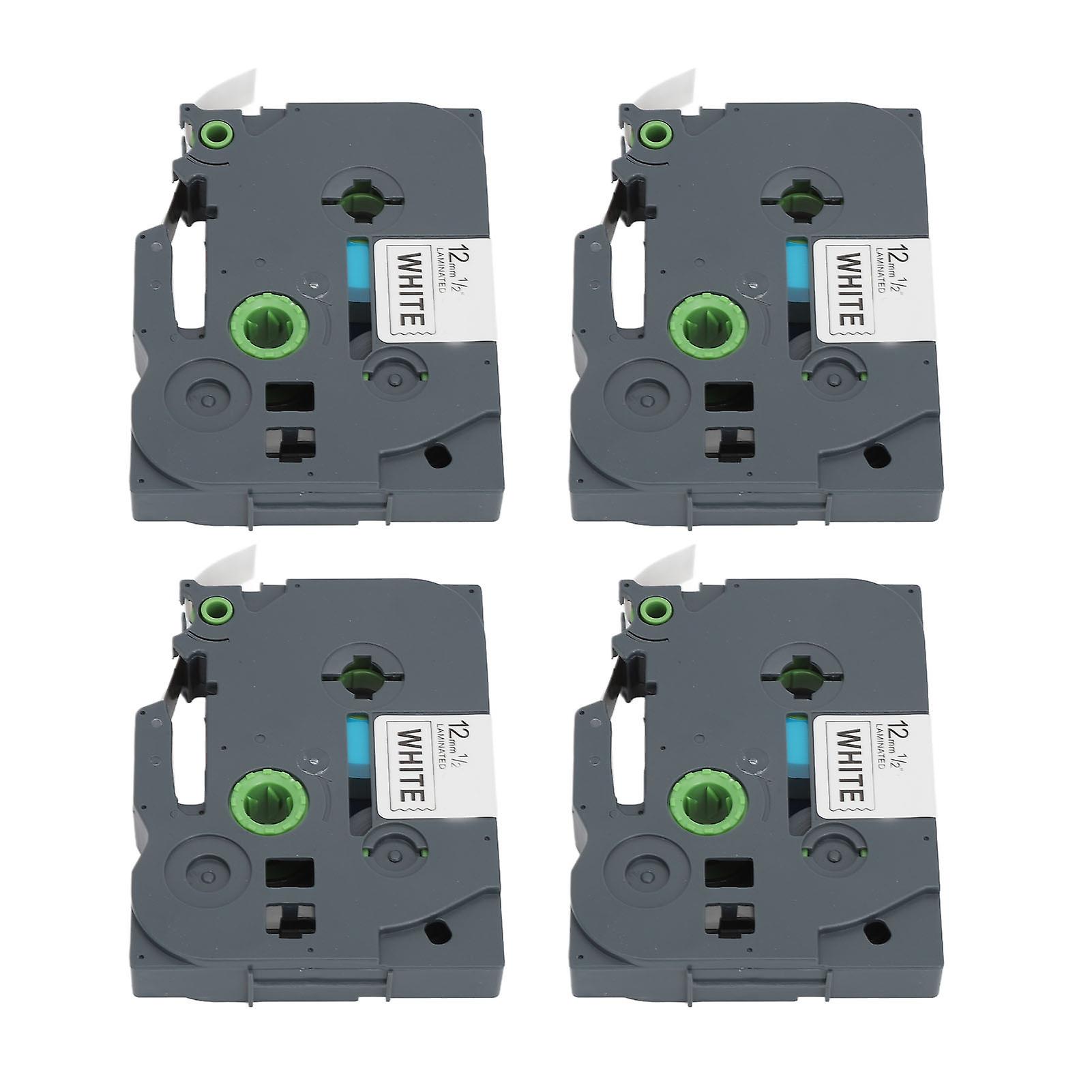 4Pcs Label Tape 12mm Waterproof Black On White Label Maker Tape Replacement Refill