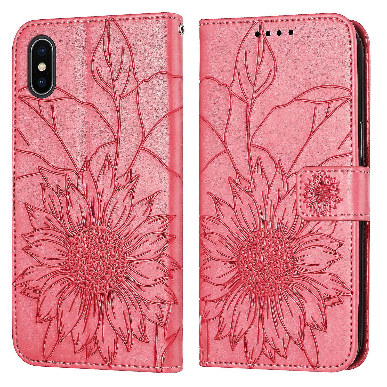Sunflower Engraved Wallet Style Flip Case For Iphone X Xs Multi-functionality Elegance Full Protection Cover