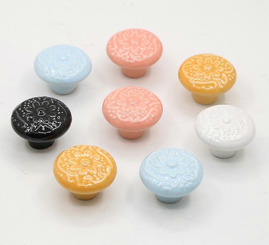 8 Pcs Ceramic Knobs Decorative Knob Drawer Cabinet Cupboard Dresser Bookshelf Pull Handle Knobs Furniture Decorative Pulling Tool with Fixing Screw