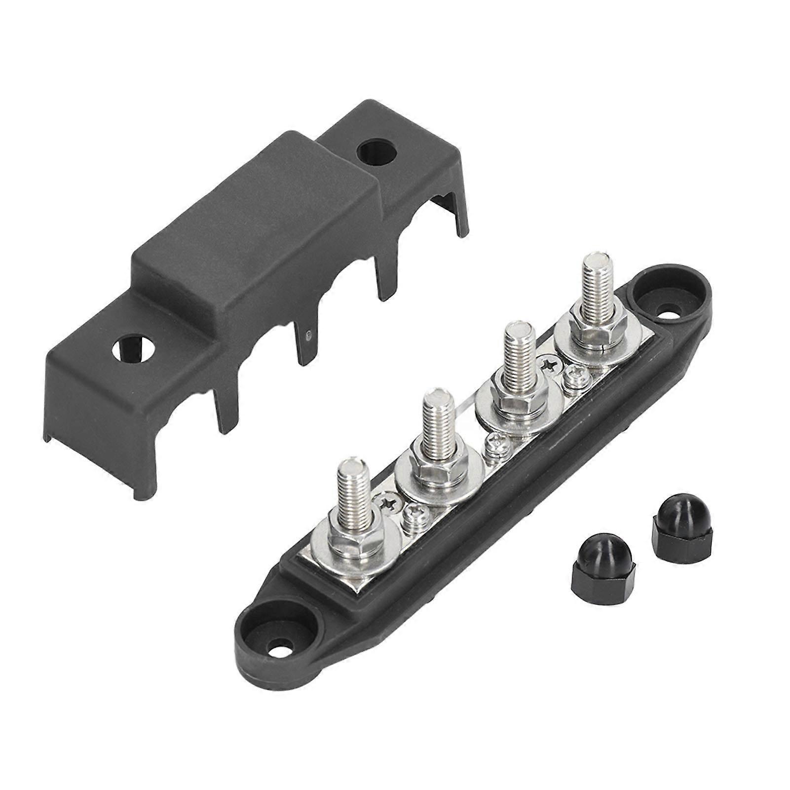 4 Post Power Distribution Block Bus Bar with Cover M8 Terminal Studs 250 Amp Rating for Marine Automotive RV Black