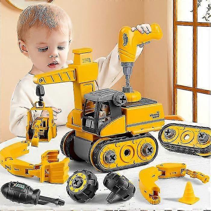 تجميع المركبات شاحنة DIY البناء كيت للأطفال، 4 في 1 سيارة هندسية مع الحفر الكهربائية، هدية التعليمية