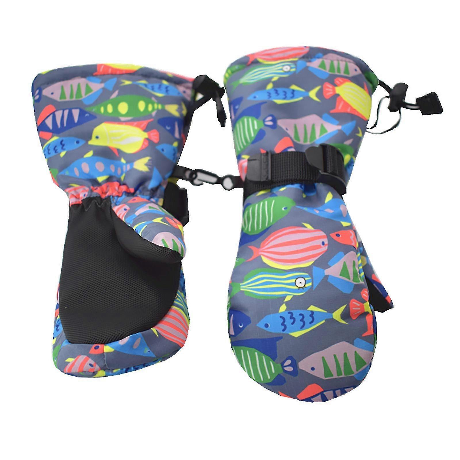 Climbing Gloves Children's Ski Gloves Cold Waterproof Non-slip Warm Cartoon Colorful Fish