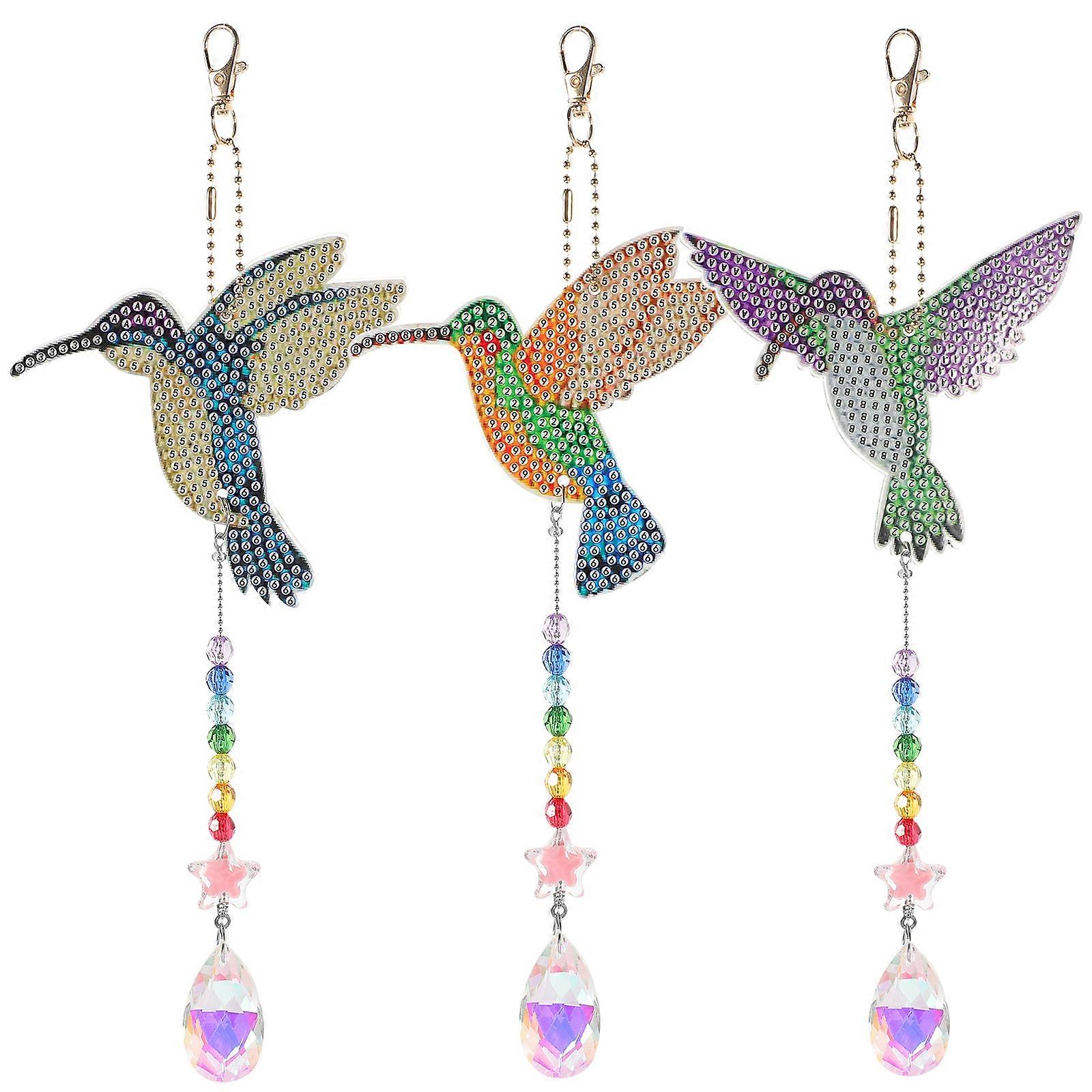 3Pcs Diamond Drawing Pendant DIY Acrylic Hanging Decor Window Birds Pendant Party Decor