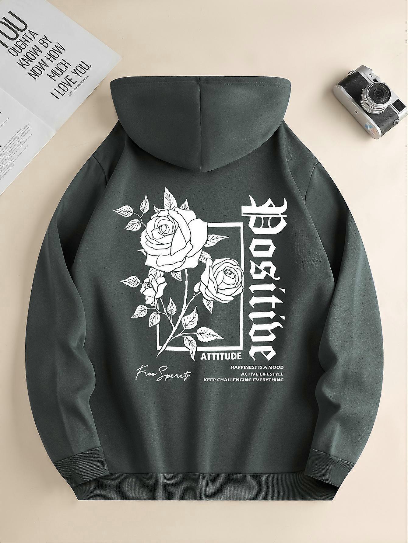 Męskie nowe modne bluzy z kapturem Codzienna bluza z kapturem ze sznurkiem Męska kurtka z nadrukiem róży