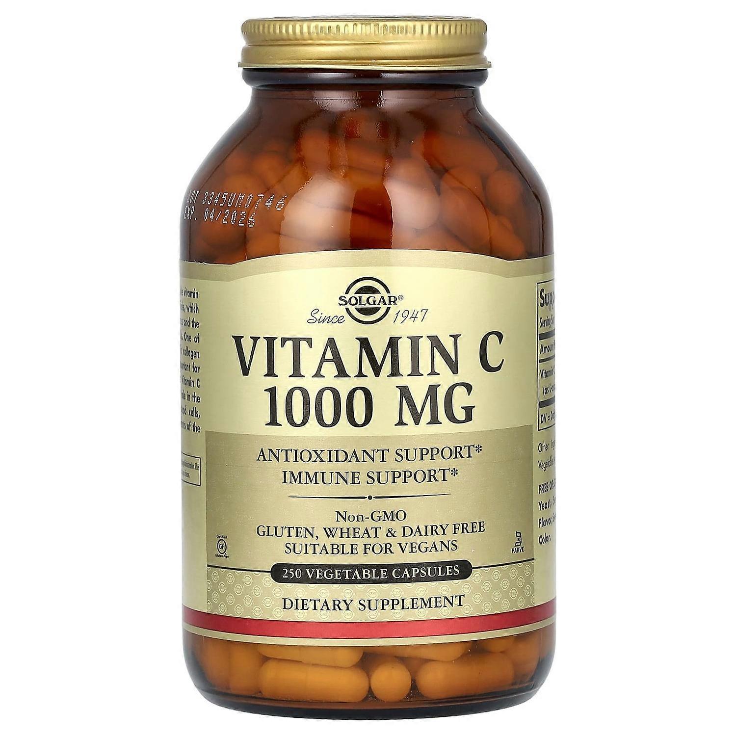 Solgar, Vitamin C, 1,000 mg, 250 Vegetable Capsules