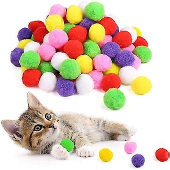 100 stykker 1,3 tommers assorterte store katteleker baller, myk kattunge pom poms ball for katter å spille