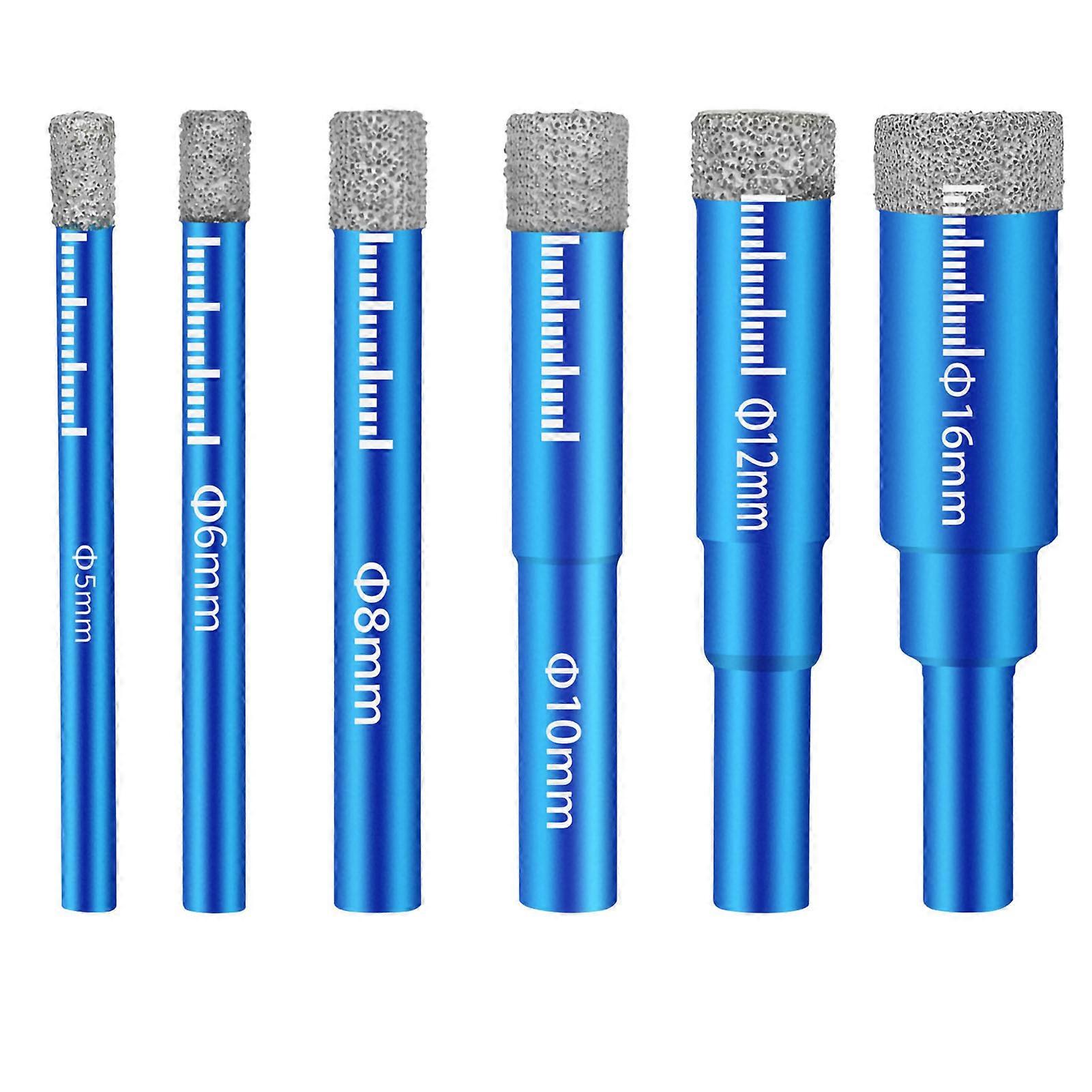 Blue Dry Diamond Drill Bits Set High Hardness Universal Round Shank Tile Hole Saw Tool 7Pcs