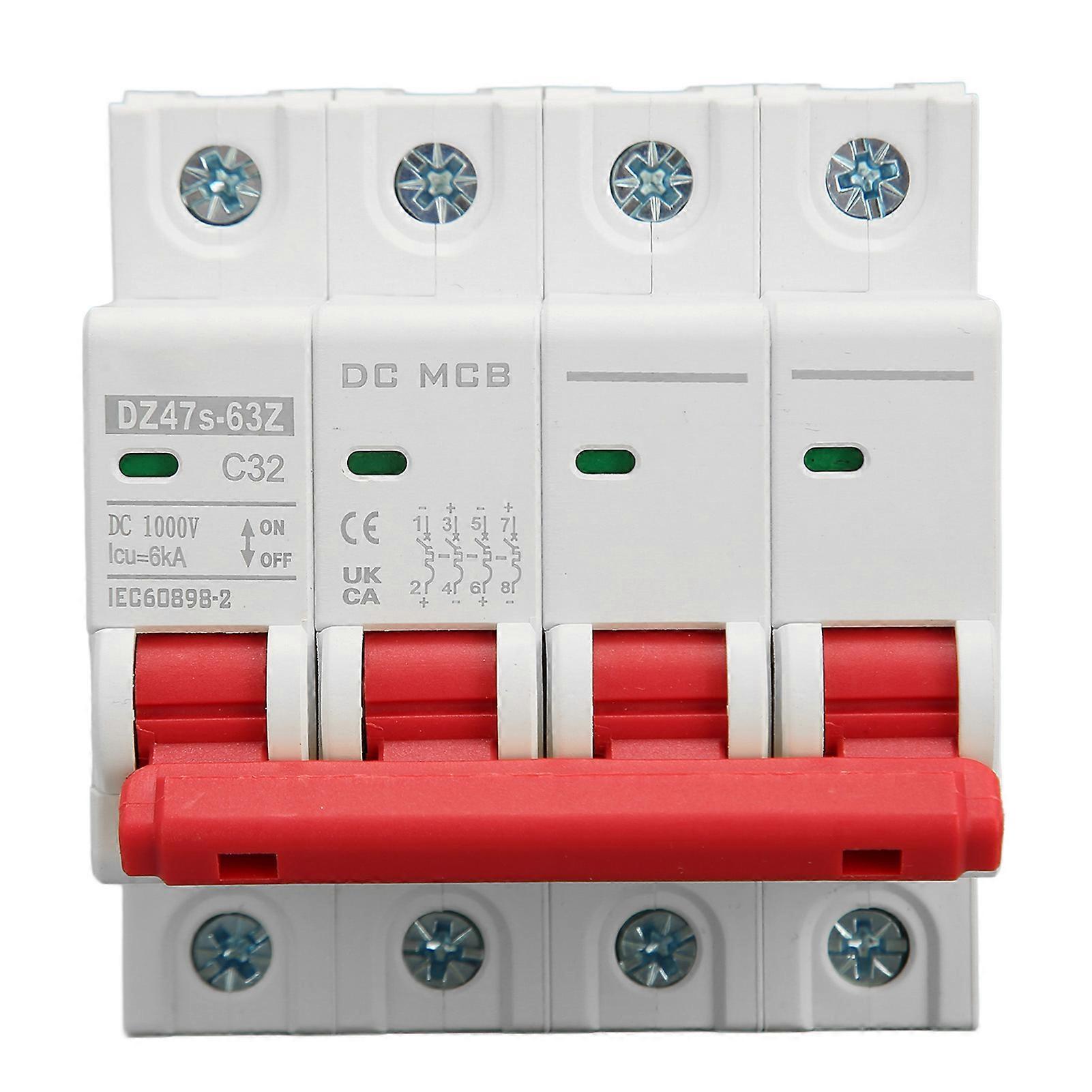 4P DC Miniature Circuit Breaker Electromagnetic System Fast Tripping High Safety PV Air Circuit Breaker 1000V 32A