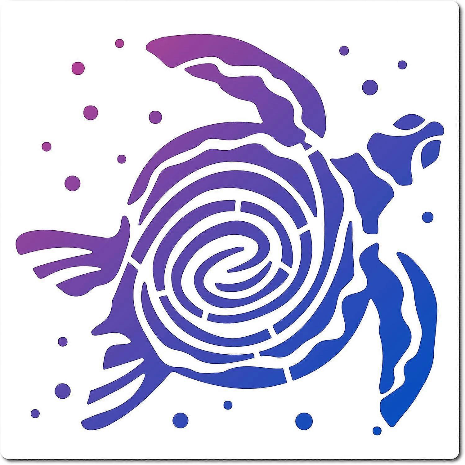 Sea Turtle Stencil 18x18cm Plastic Square Painting Stencils Reusable Summer Ocean Theme Drawing Template for Painting on Wall Fabric Scrapbooking Card