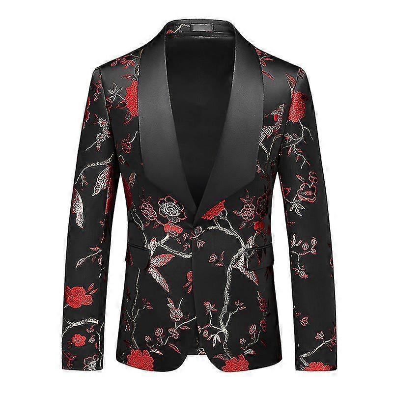 Stylish Men Suit Jacket Blazer One Button Slim Fit Long Sleeve Jacket Red