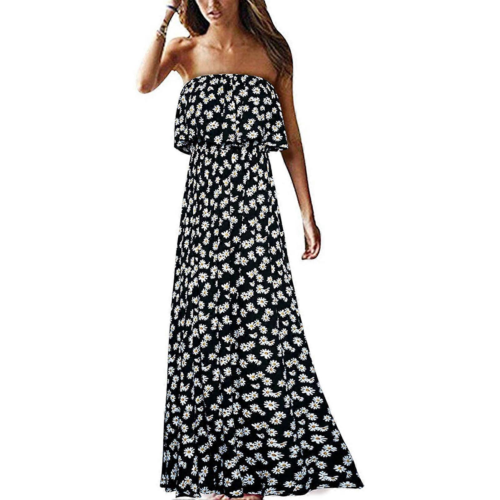 Women's Summer Strapless Maxi Dress Off The Shoulder Beach Cover-up Loose Fit