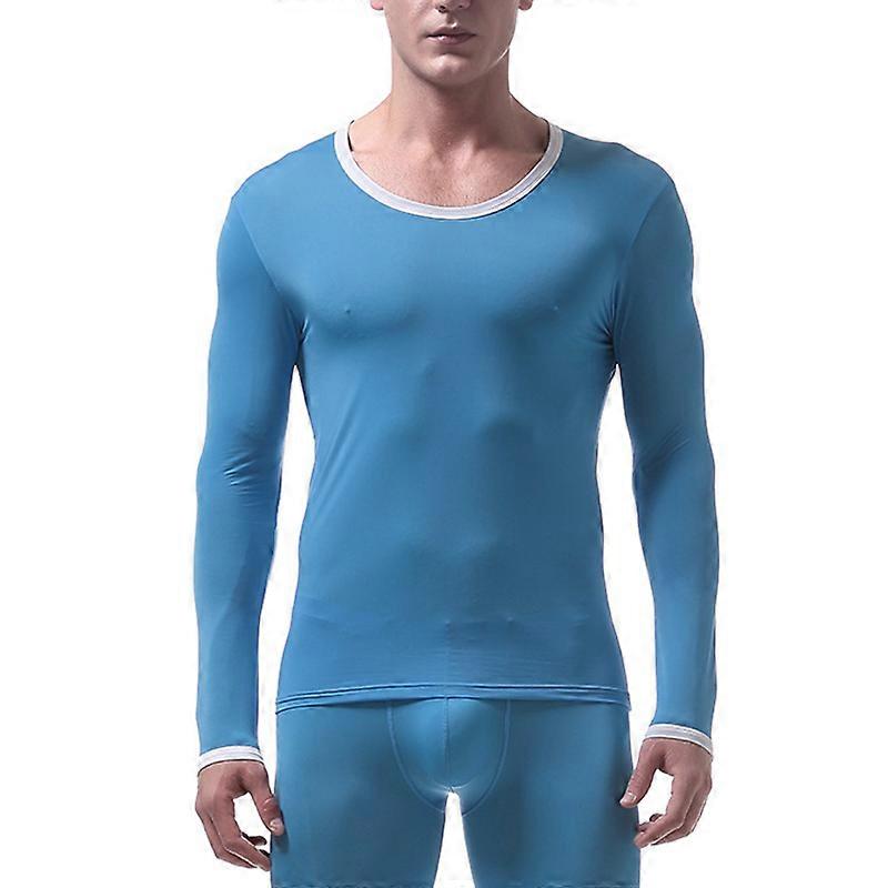 Men Ultrathin Underwear U Neck Long Sleeves High Elastic Slim Fit Simple Tops for Autumn