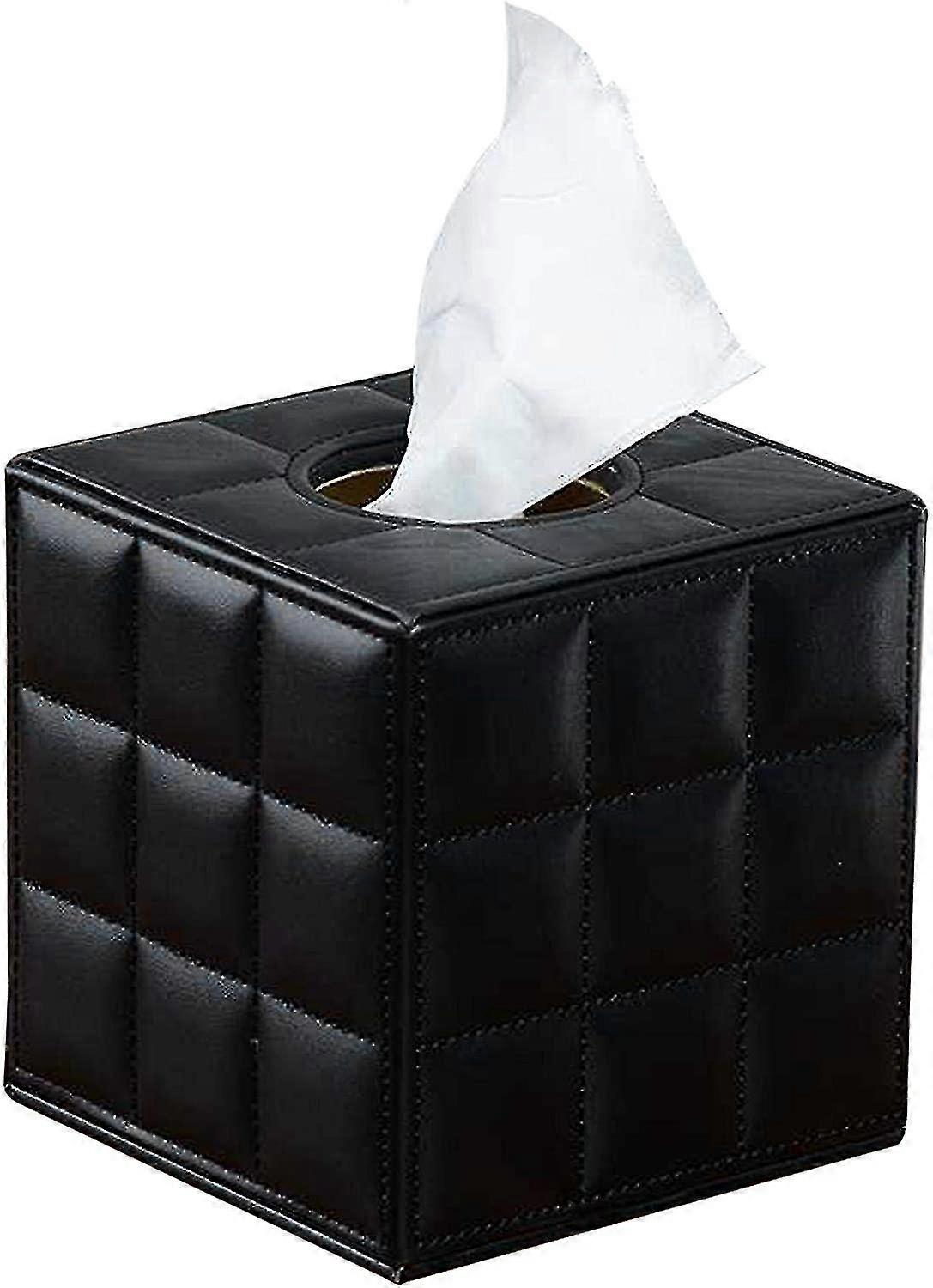 Leather Tissue Box, Square Paper Tissue Dispenser , Black
