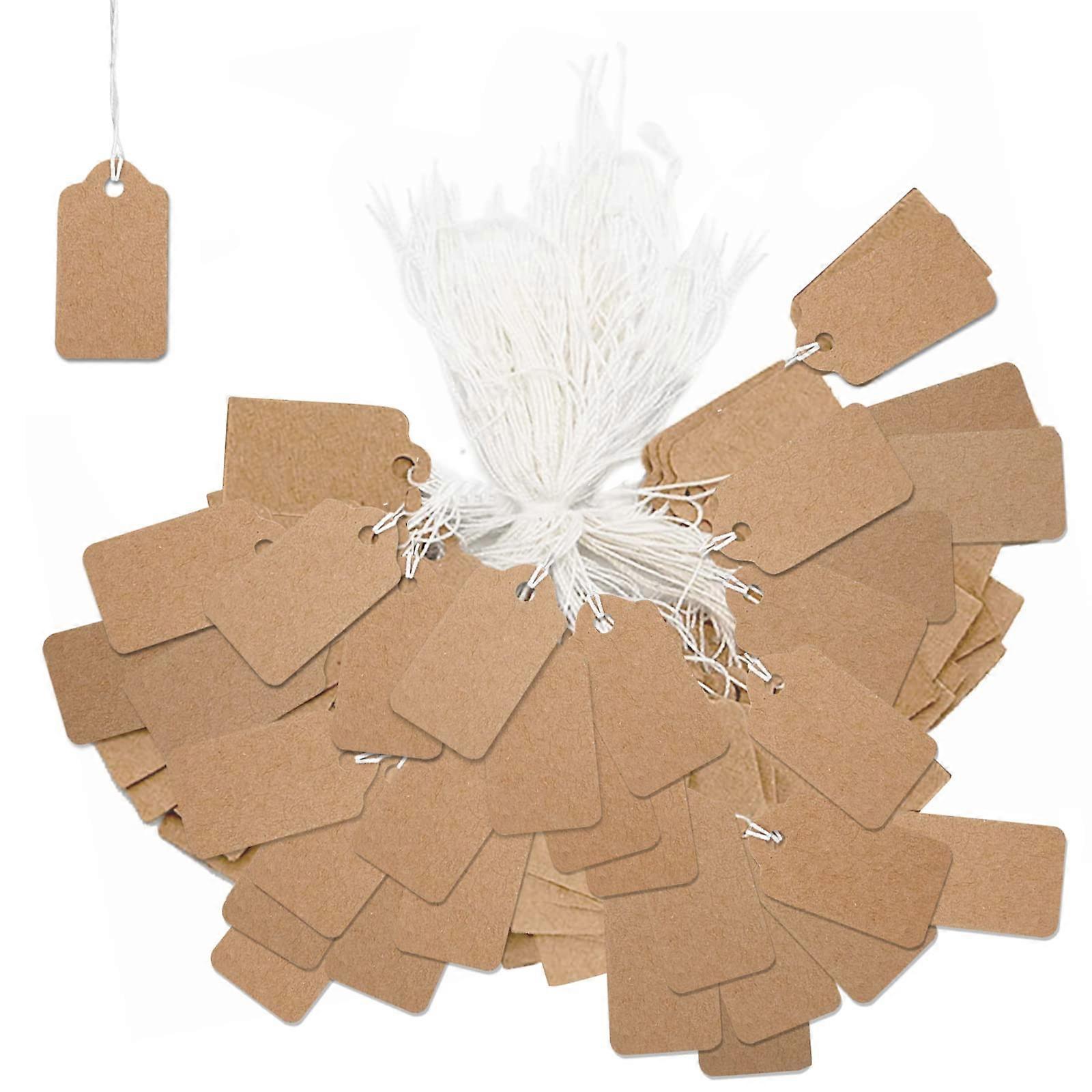 Price Tags, 100 Pcs Small Kraft Paper Price Labels Tags with String Mini Strung Brown Tag for Display Clothes