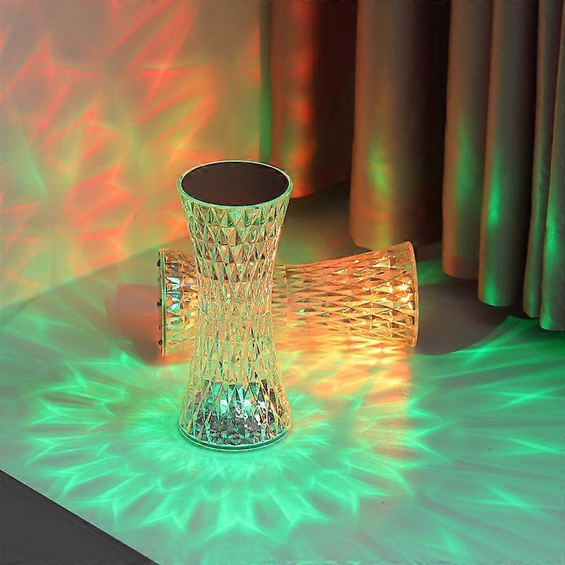 Crystal Table Lamp, with Adjustment 3-Level Brightness Variable RGB Color Bedside Lamp, Small Waist Crystal Diamond Table Lamp for Living Room Bars C