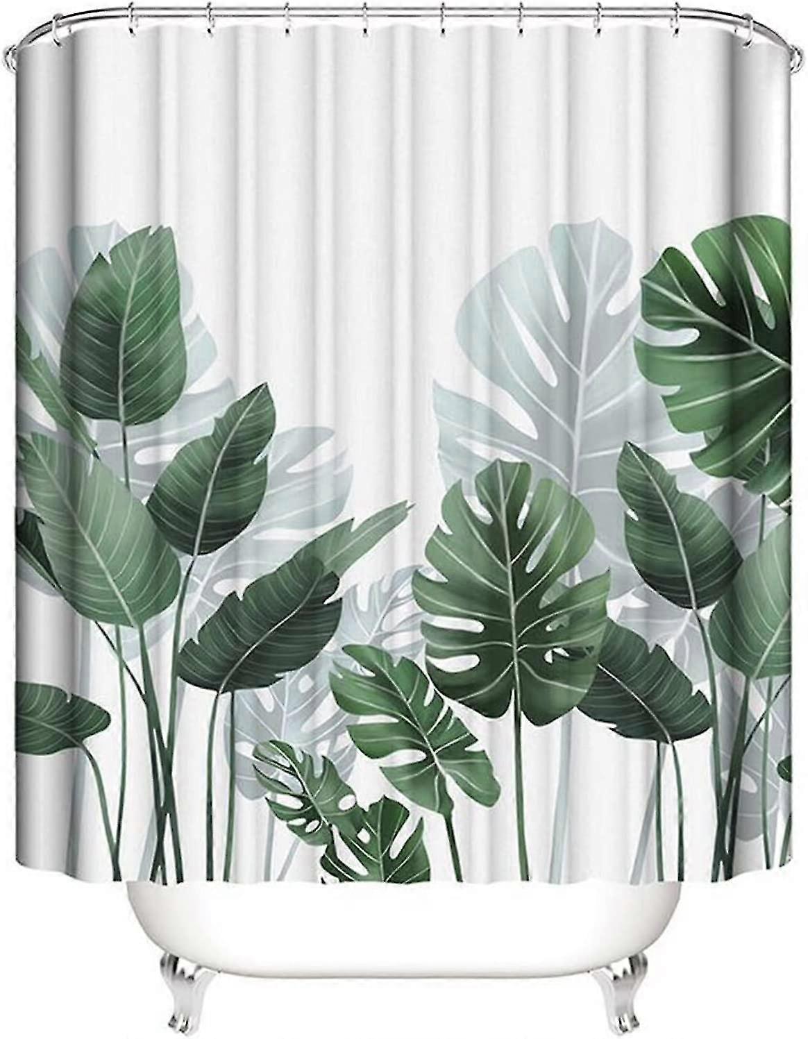 Polyester Digital Print Shower Curtain 5 Sizes Leaves Pattern Anti-mildew Waterproof No Hooks For Home Hotel Decoration (l5, 180*180cm)