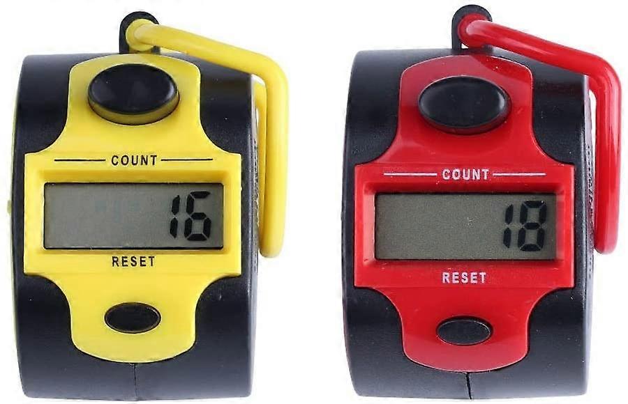 Electronic Counters (2 Pack), Manual Digital Counters with Ring, Handheld Golf Clicker, Buddha Number Clicker (Red+Yellow)