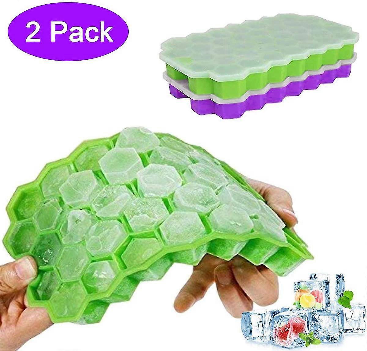 Ice Cube Trays With Removable Lid, 2 X 37 Cubes Silicone Ice Cube Molds, Fda Approved Flexible And Easily Release Ice