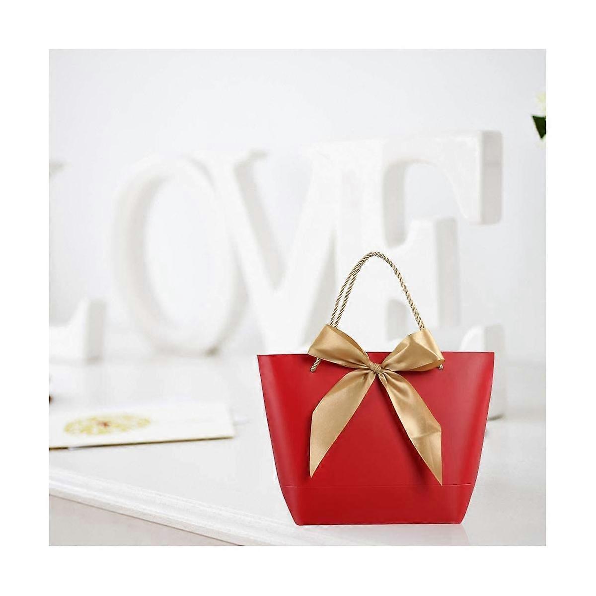 10 Pcs Gift Bag with Handle Paper Party Favor Bag Wrap Bag with Bow Ribbon Favor Bags Red