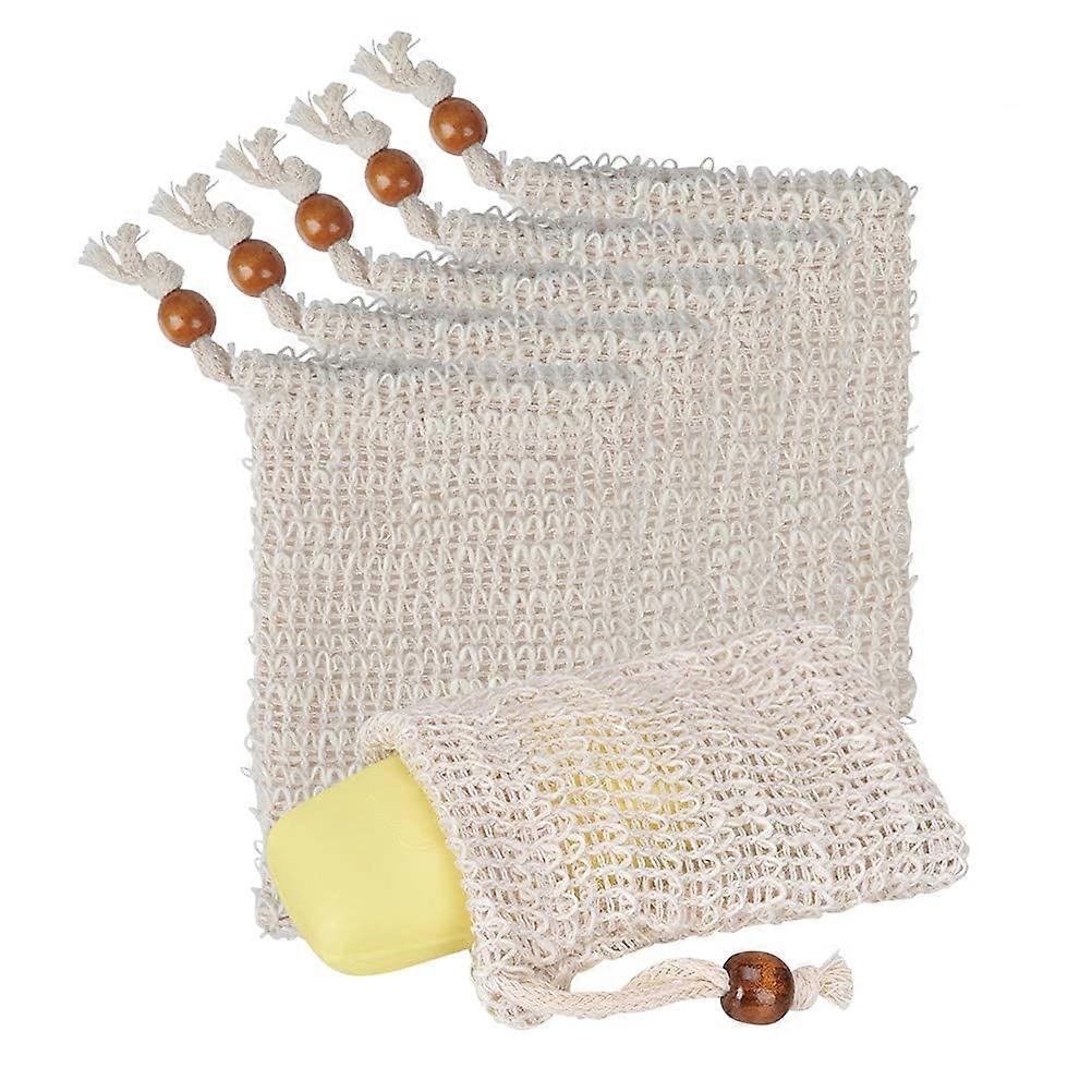 5 Pack Zeep Exfoliërende Zakken, Natuurlijke Zeep Saver Hand Made Sisal Mesh Zeep Zak Bar Zeep Zak met Drawstrin