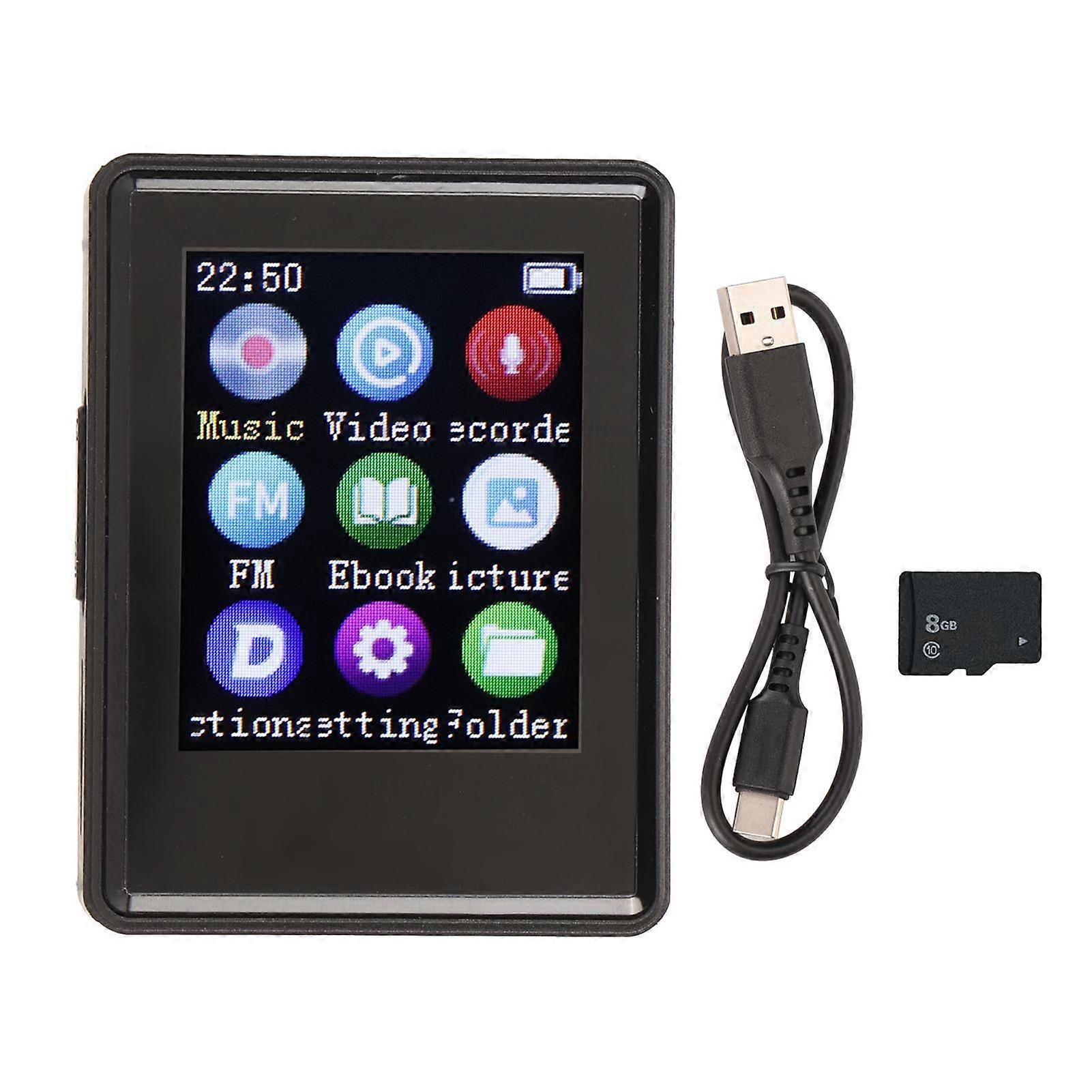 MP3 φορέας Bluetooth 5.0 1.77 ίντσα οθόνη HiFi FM ραδιόφωνο καταγραφή ηλεκτρική φωτογραφία βιβλίων φορητή MP3 MP4 φορέας με 8G κάρτα μνήμης