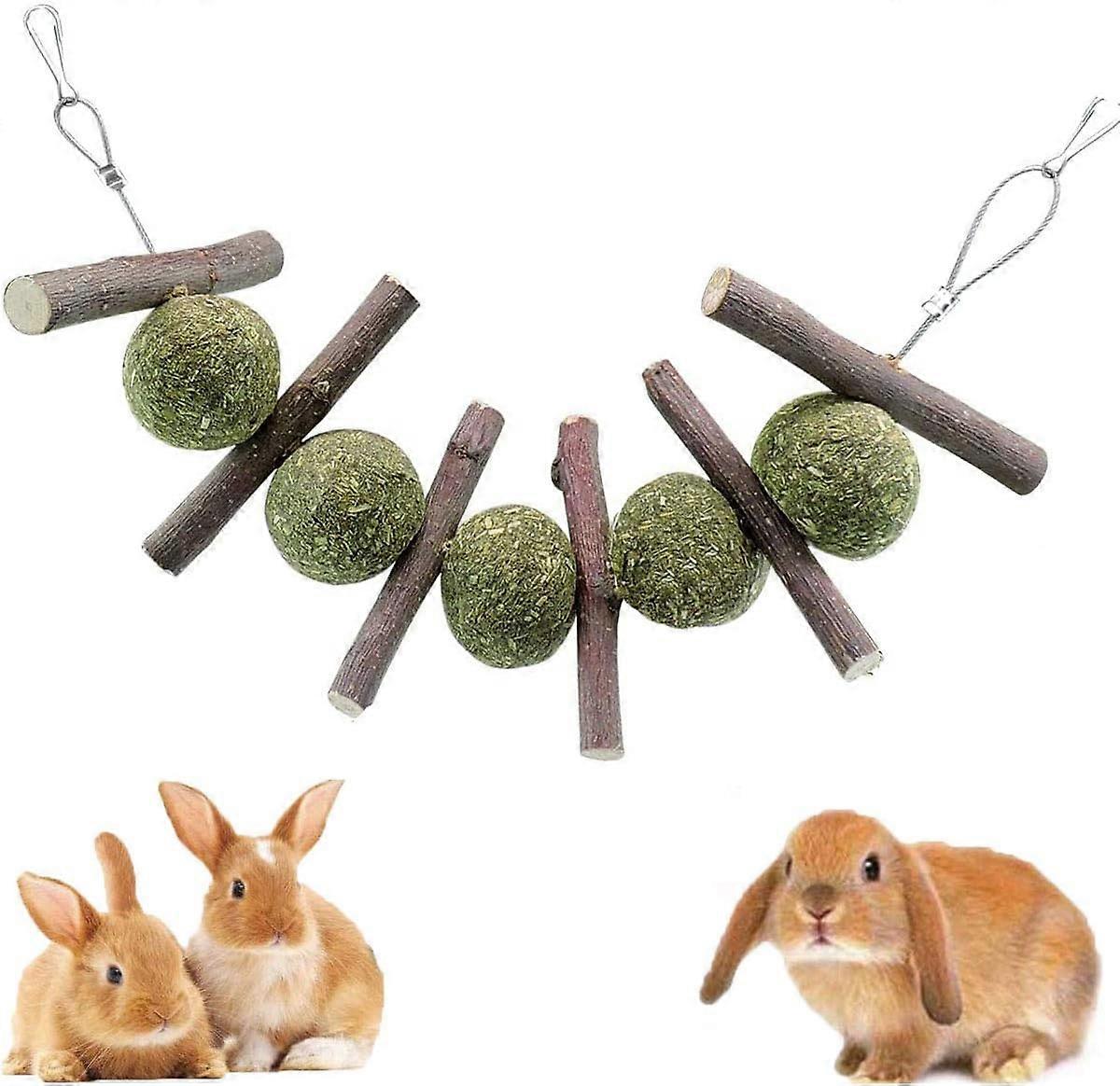 Rabbit Chew Toys, Rabbit Hamster Chew Toys, Rabbit Chew Toys for Teeth, with Apple Sticks and Natural Grass Balls, for Rabbit Hamster Guinea Pig Gerbi
