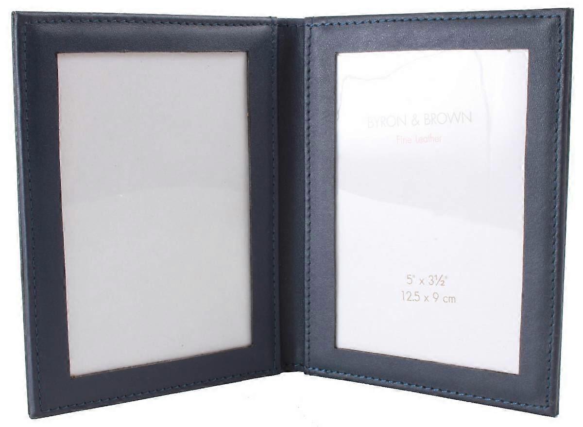 Byron and Brown Folding Nappa Leather 2 Fold 5 x 3.5 Travel Frame - Navy