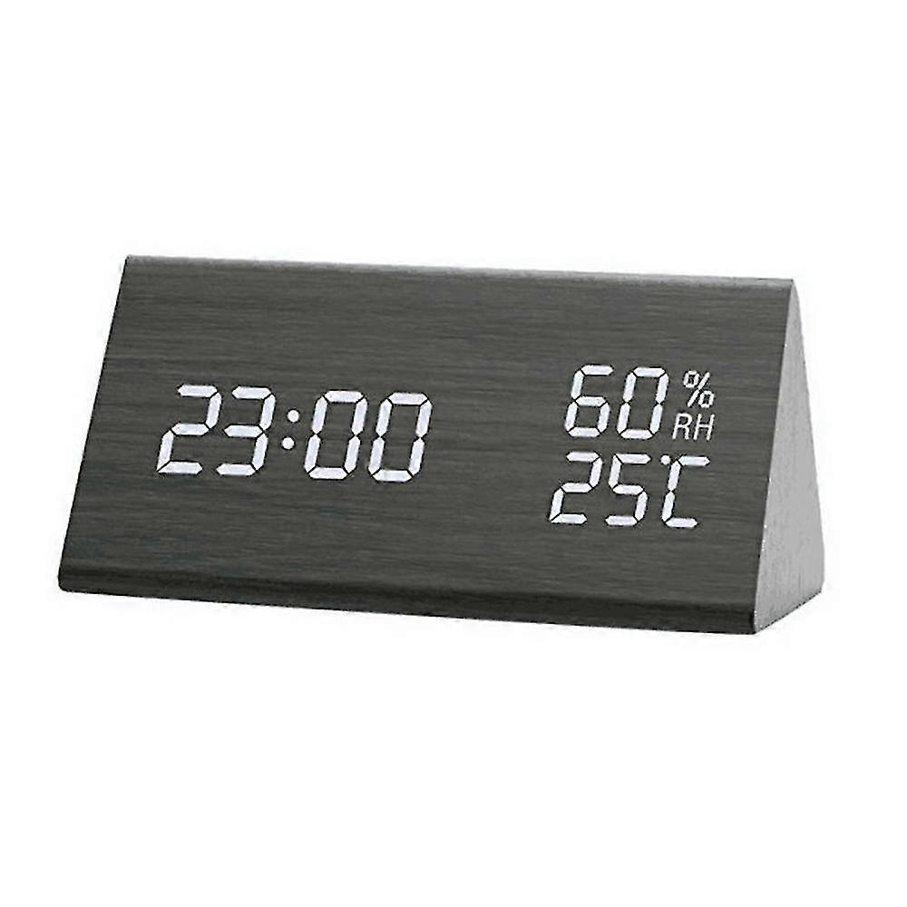 Digital Alarm Clock With Led Humidity Display, Desk Clock With Voice/snooze/date/temperature & Humidity Wake-up Screen, Black Alarm Clock With Natural