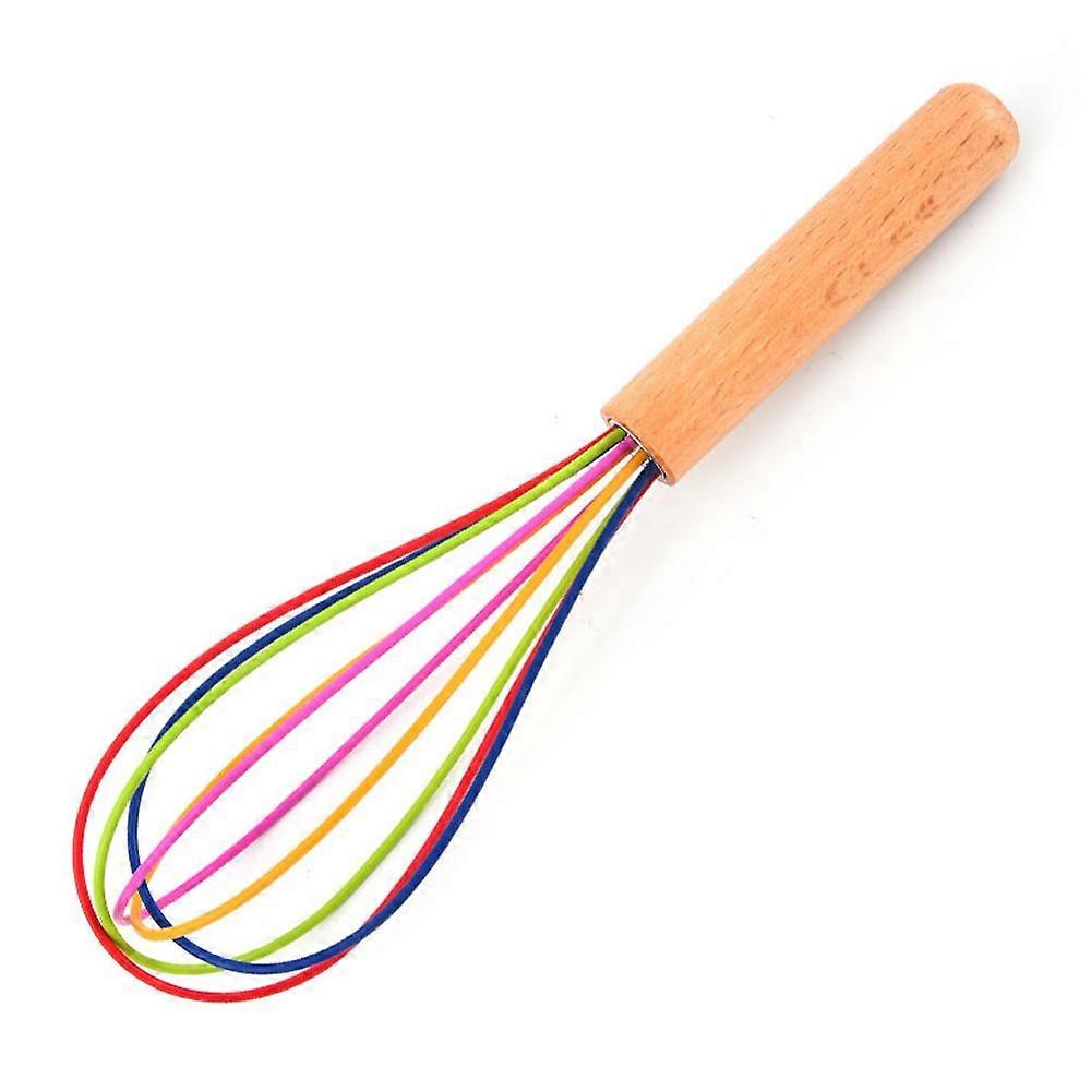 Silicone Whisk with Wood Handle - Whisk head with Wood Handle - Whisk for Pancake Batter, Eggs and Egg Whites, Cake Mix, Blending, Light Cyan