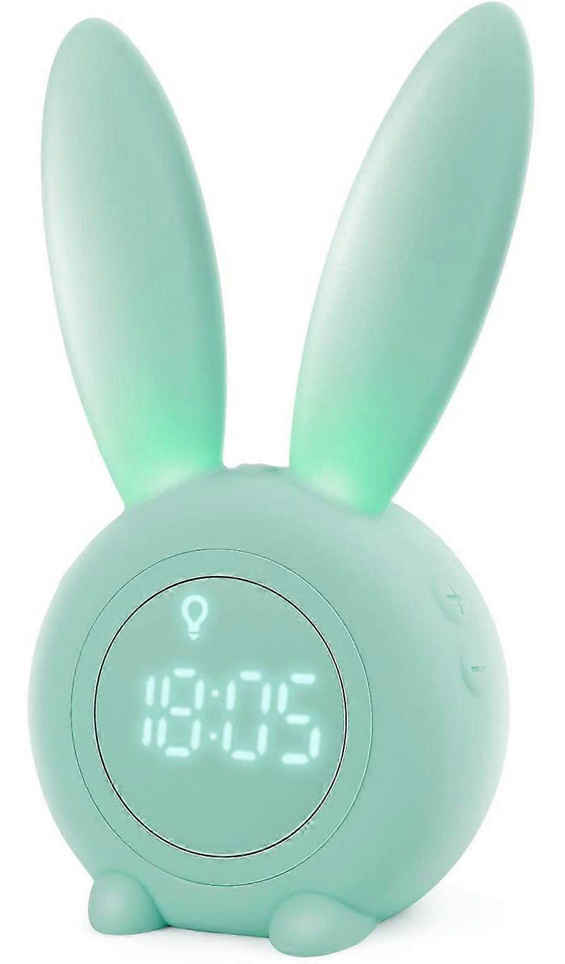 Cute Rabbit Wake Up Children's Alarm Clock - Bedside Lamp with Snooze Function (Green)