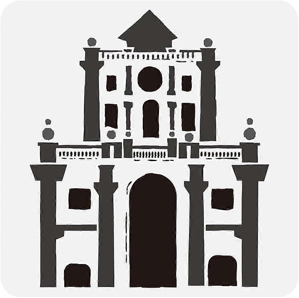 Retro House Building Painting Large Stencil 11.8x11.8inch Reusable Architecture and Local Theme Spraying Stencil Villa Hollow Out Painting Template De