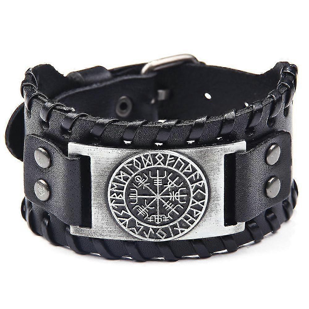 Retro Pirate Style Bracelet Compass Pattern Wide Leather Bracelets Gift For Men
