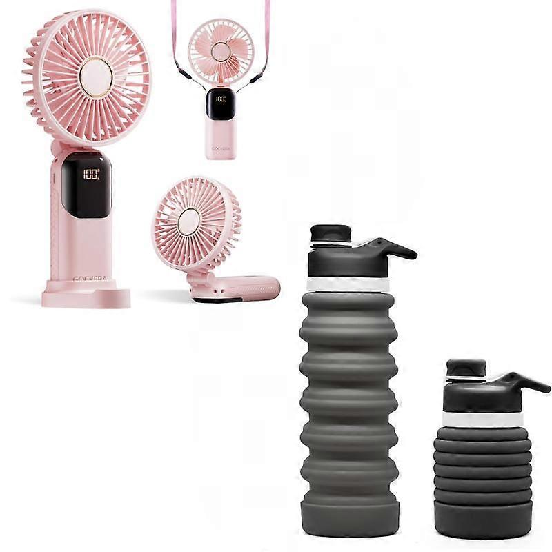 Complete Travel Set: High-Capacity Portable Fan And Large Collapsible Water Bottle