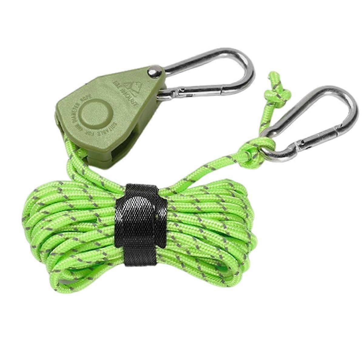 Green 5Pcs Portable Adjustable Fixed Camping Rope, Quick Release Pulley Camping Rope, Suitable for Tents and Tarps