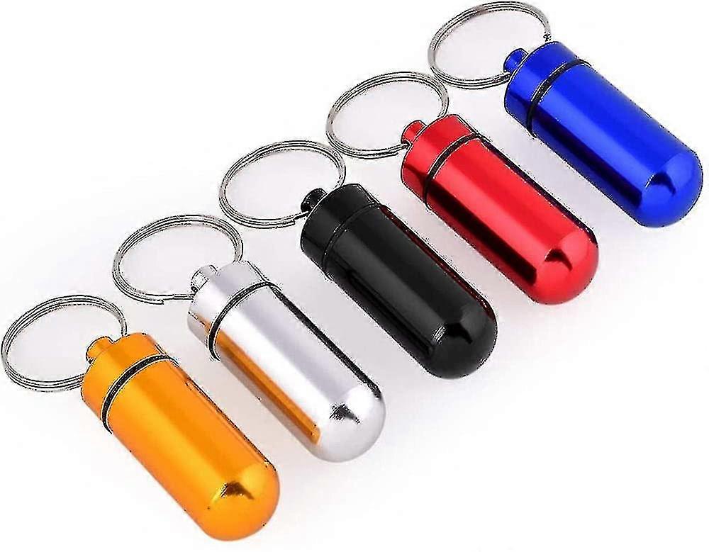 5 Pieces Pill Box Keychain, Portable Pill Keyring, Alloy Pill