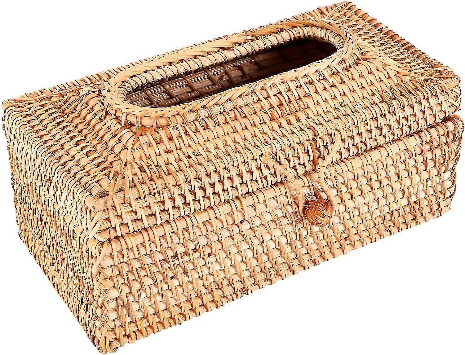 1 Rattan Tissue Box Handmade Decoration for Office