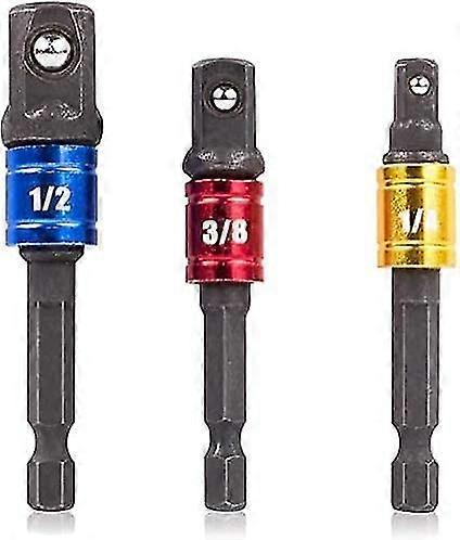 Impact Grade Socket Adapter/extension Set, Turns Power Drill Into High Speed Nut Driver, 1/4", 3/8", And 1/2" Drive, Socket To Drill Adapter For Impac