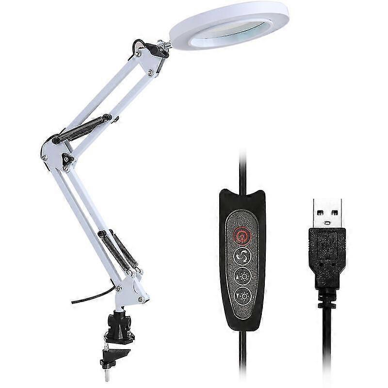 Lupenlampe Led-Lupenlampe Klappbare Schreibtischlampe Leselampe Usb-Netzteil, Weier Clip - Weier Clip